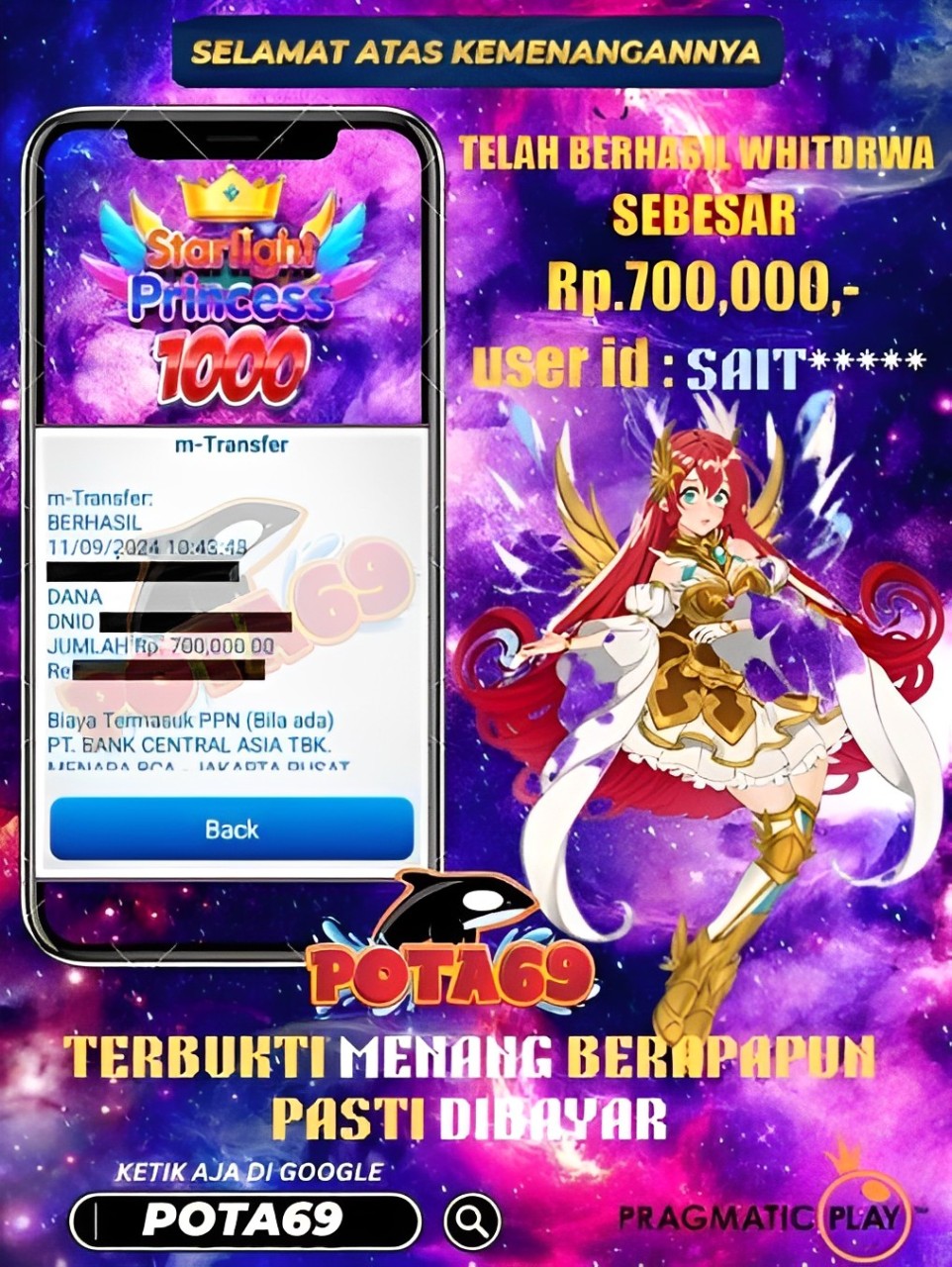 SELAMAT ATAS KEMENANGAN NYA KEPADA USER ID : sait*****